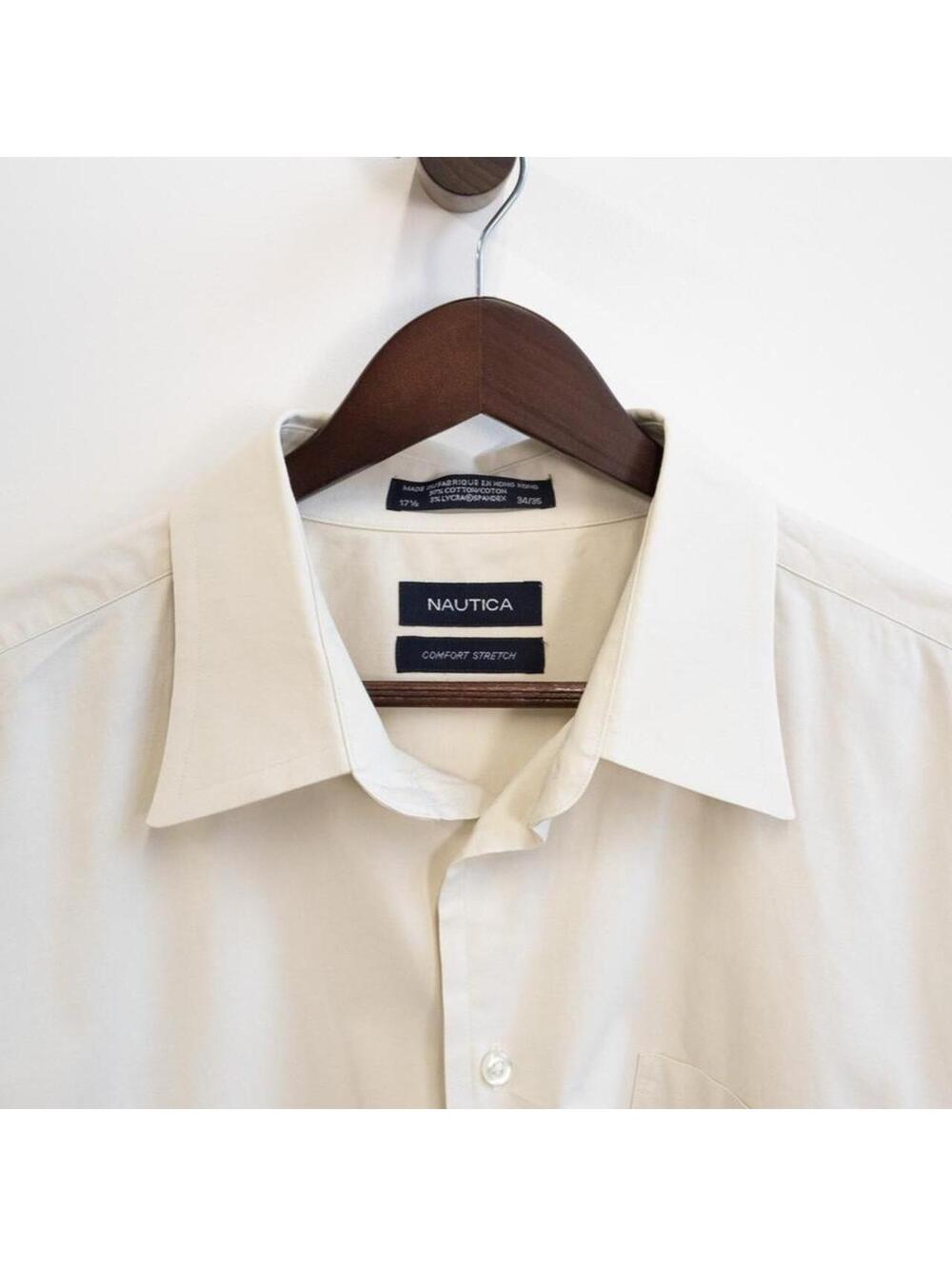 Nautica Comfort Stretch Cream Dress Shirt 17.5 34/35